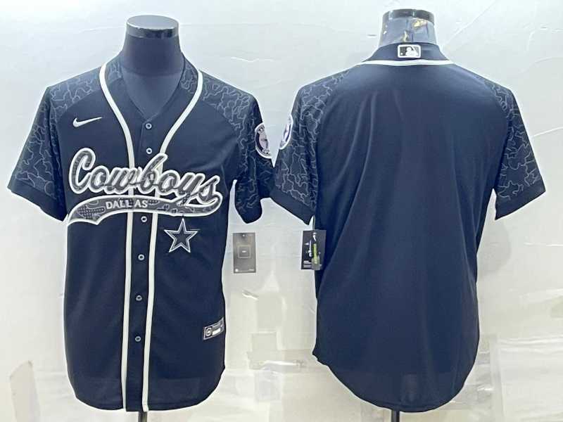 Mens Dallas Cowboys Blank Black Reflective With Patch Cool Base Stitched Baseball Jersey